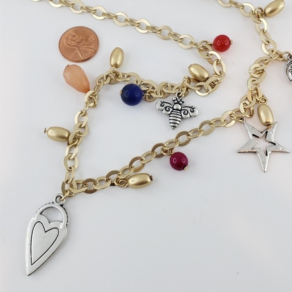 Gold Tone Chico's Layer Necklace Charm Pendants Heart Bee Ladybug‎ - Picture 4 of 4